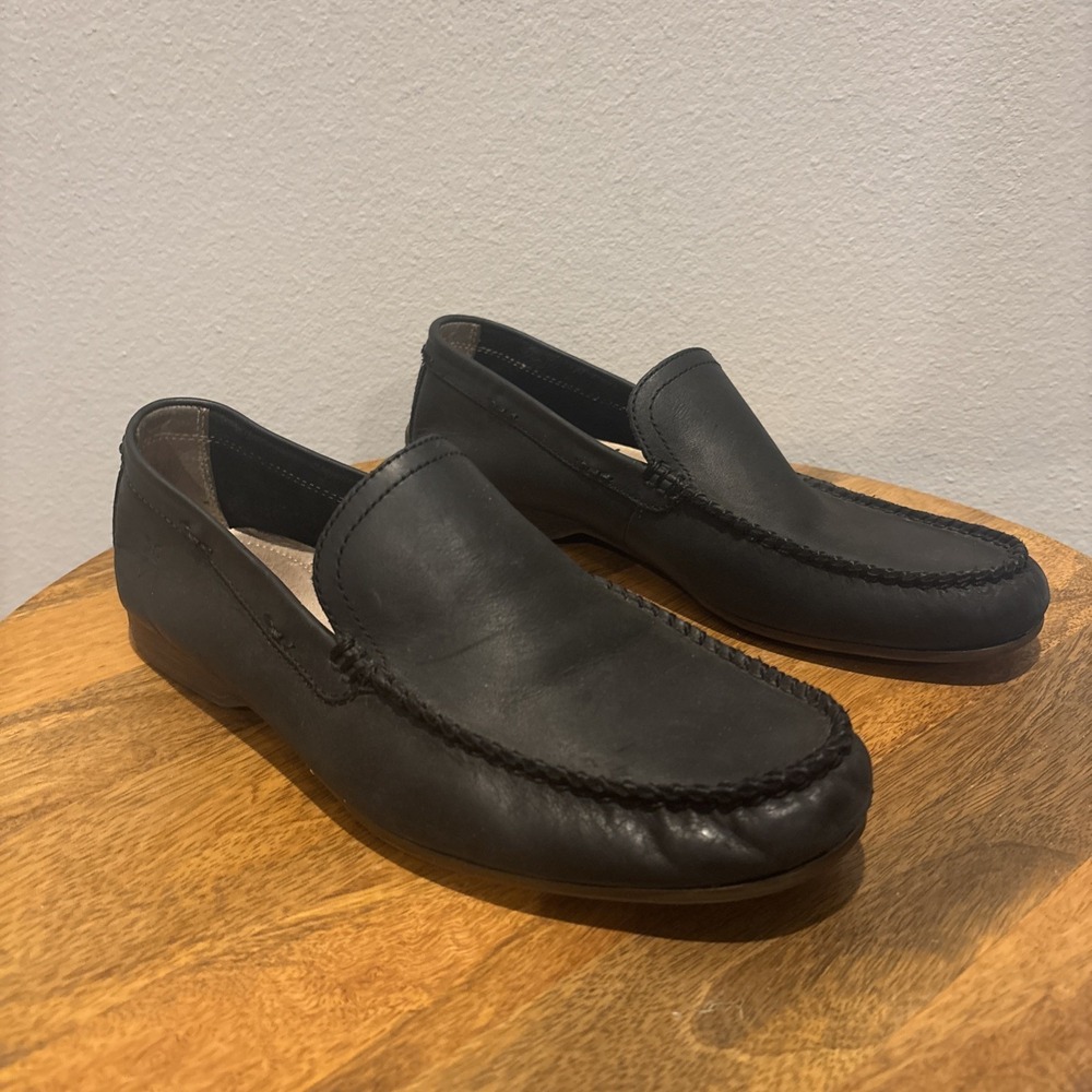 Frye Lewis Venetian Black Leather Driving Moccasin Slip-On Loafers Mens Size 9.5